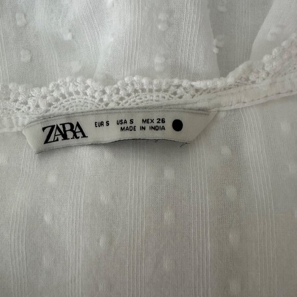 Zara White Swiss Dot Long-Sleeve Embroidered Boho Mini Dress Intricate Lace S - Picture 10 of 14